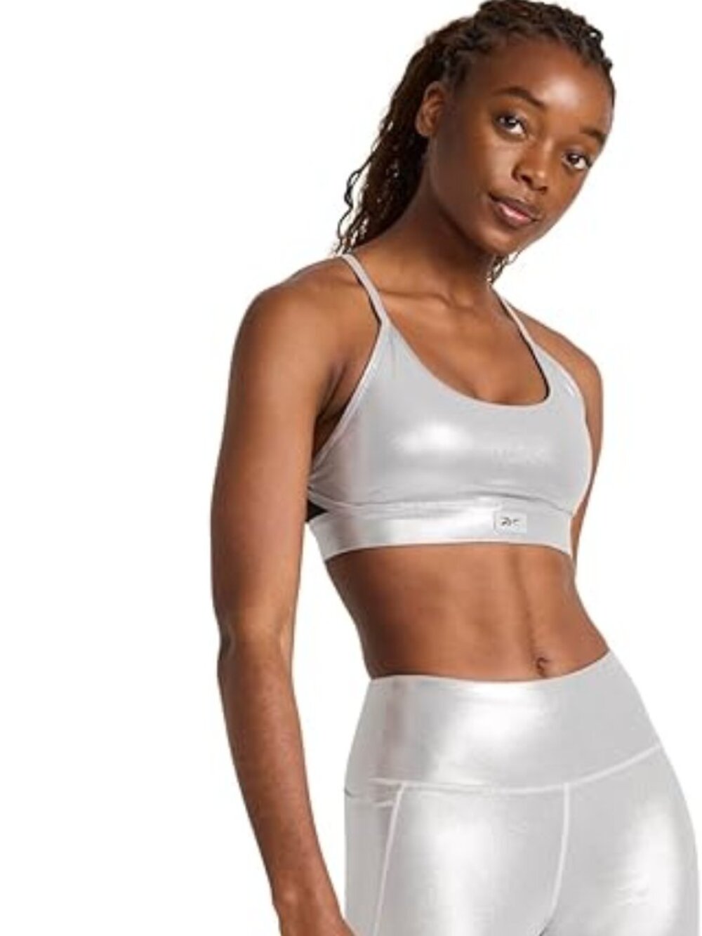 NWT Reebok Lux Strappy Sports Bra Metallic Silver Crisscross Sz XL - Picture 3 of 11